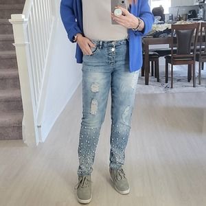 Venus Pearl Embellished Button Fly Jeans